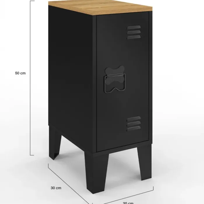 Tables de chevet industrielles plateau bois façon hêtre avec porte métal noir