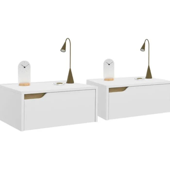 Tables de chevet murales suspendues blanches : lot de 2