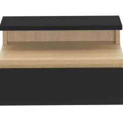 Tables de chevet murales bois façon hêtre et noires avec tiroir et tablette