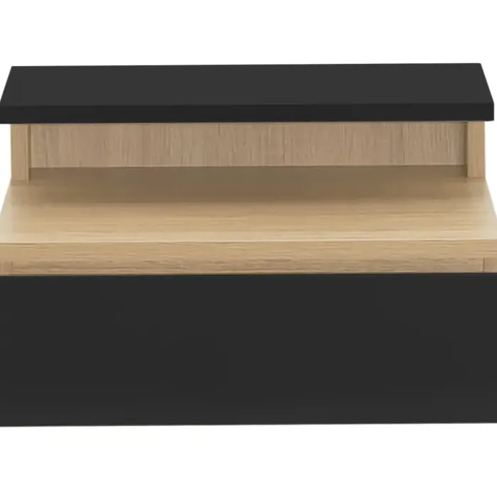 Tables de chevet murales bois façon hêtre et noires avec tiroir et tablette
