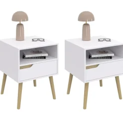 Tables de chevet scandinaves avec 1 tiroir blanches et bois