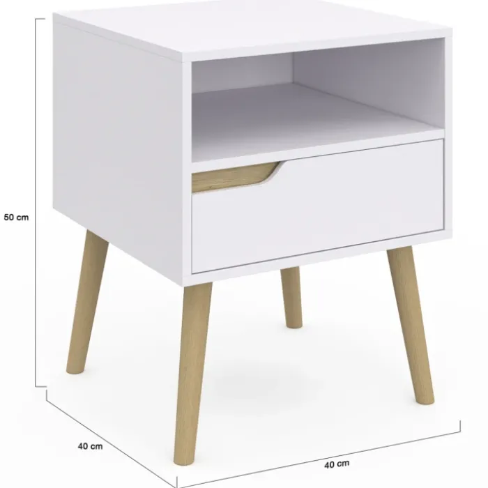 Tables de chevet scandinaves avec 1 tiroir blanches et bois