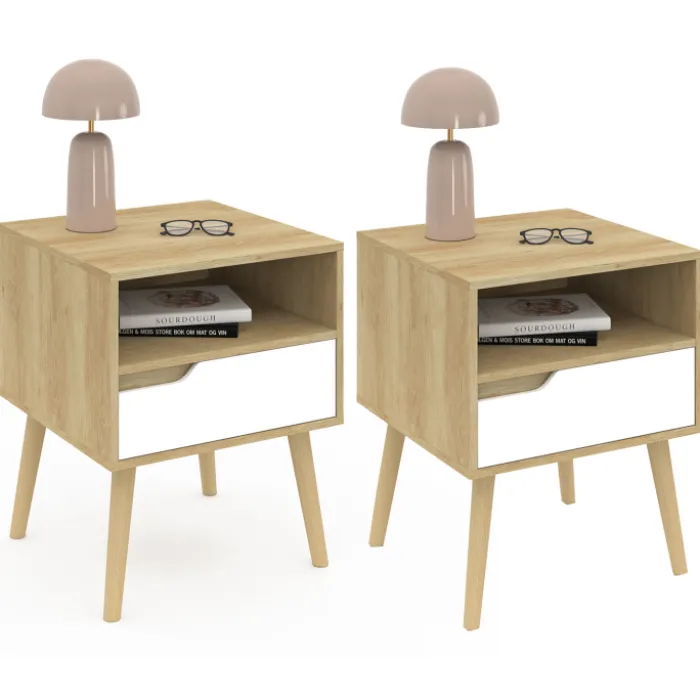 Tables de chevet scandinaves bois blanc et effet hêtre