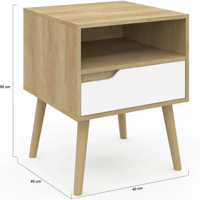 Tables de chevet scandinaves bois blanc et effet hêtre