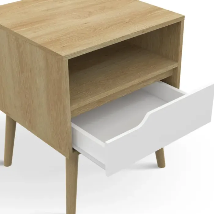 Tables de chevet scandinaves bois blanc et effet hêtre