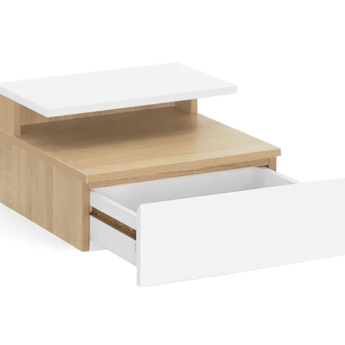 Tables de chevet suspendues bois façon hêtre et blanches