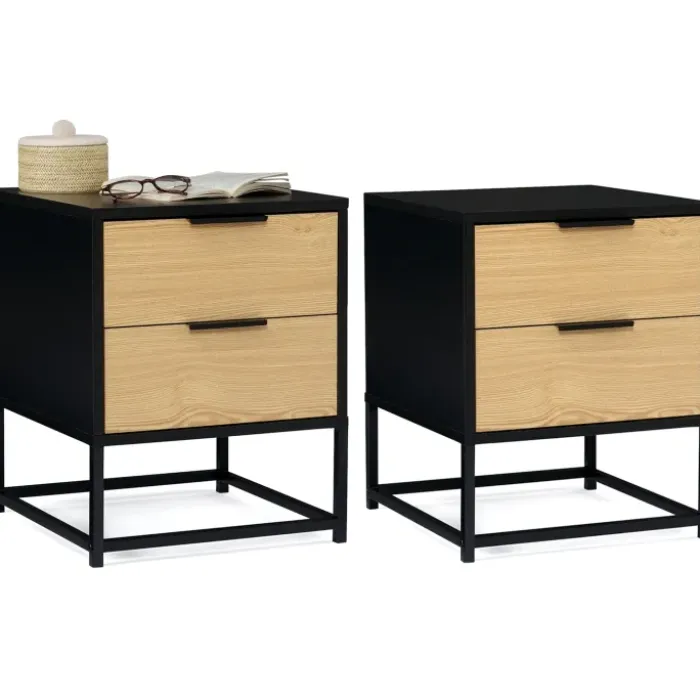 Tables de chevets noir et bois industrielles