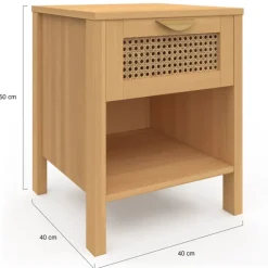 Tables de nuit en bois clair avec un tiroir et une niche