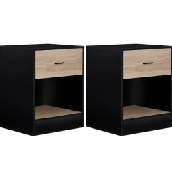 Tables de nuit en bois noir et façon hêtre avec tiroir