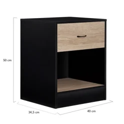 Tables de nuit en bois noir et façon hêtre avec tiroir