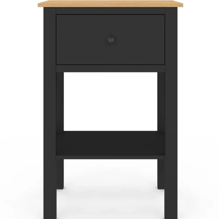 Tables de nuit noire et bois avec tiroir et tablette