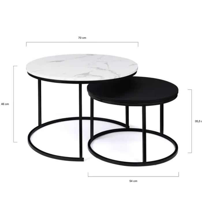 Tables gigognes rondes effet marbre et bois noir