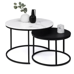Tables gigognes rondes effet marbre et bois noir