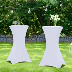 Tables hautes pliantes d’extérieur + housses blanches