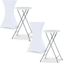 Tables hautes pliantes d’extérieur + housses blanches