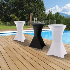 Tables hautes pliantes d’extérieur + housses noires