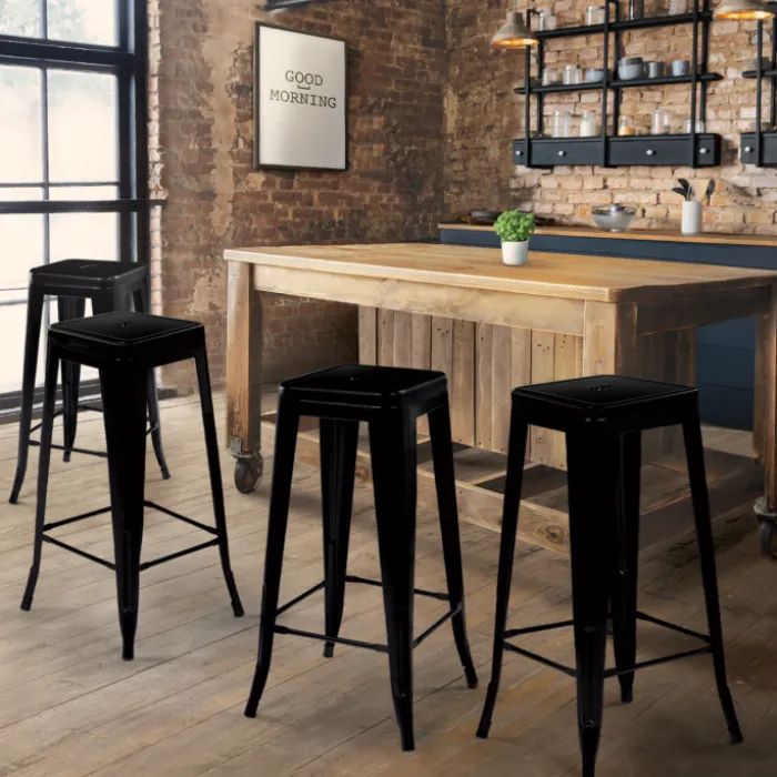 Tabouret style industriel noir mat x4