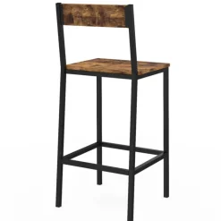 Tabourets de bar avec dossier style industriel bois foncé et noir