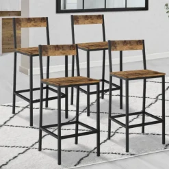 Tabourets de bar avec dossier style industriel bois foncé et noir