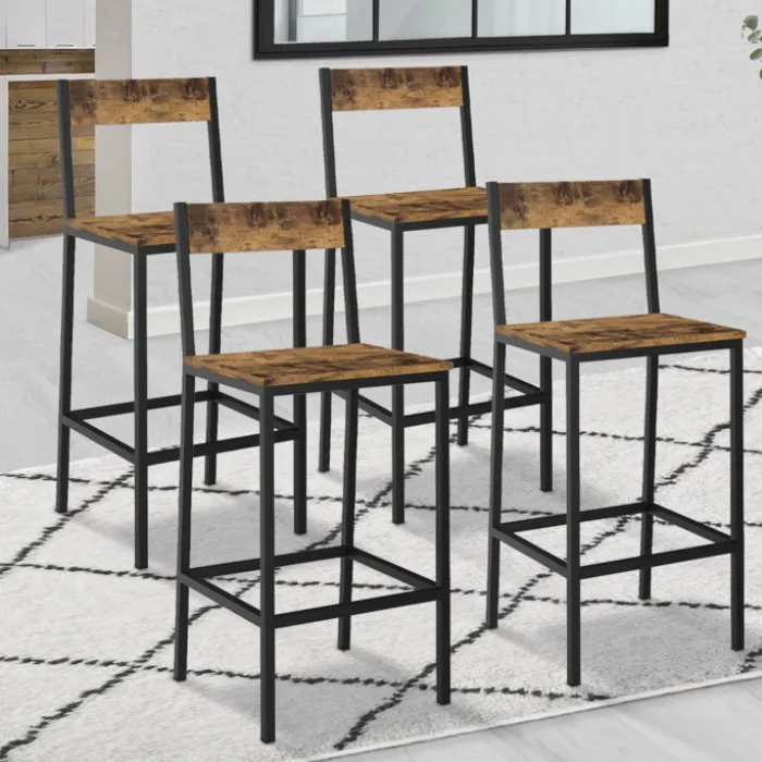 Tabourets de bar avec dossier style industriel bois foncé et noir