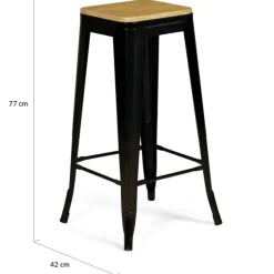 Tabourets de bar bois et métal noir empilables x4