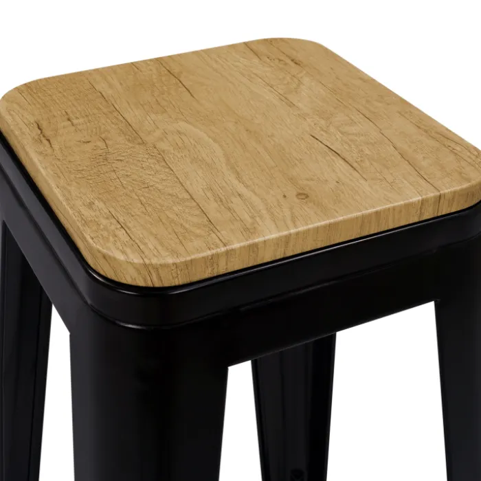 Tabourets de bar bois et métal noir empilables x4