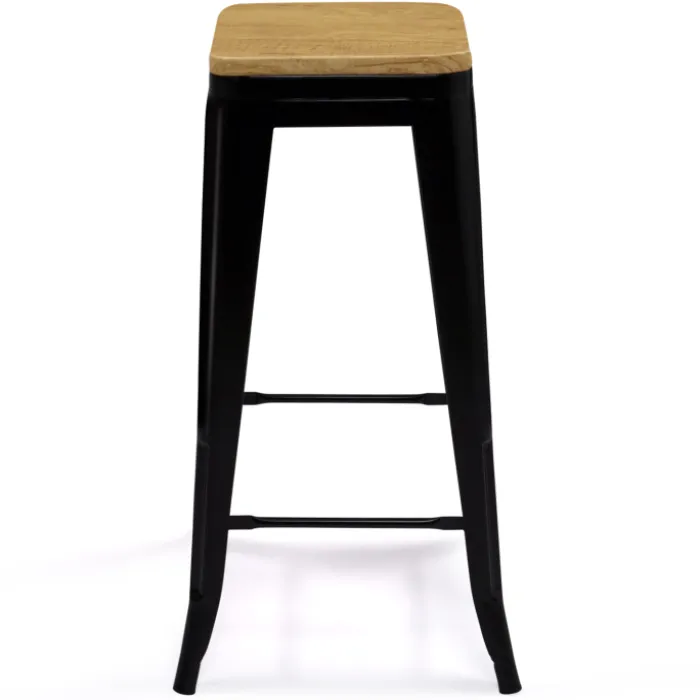 Tabourets de bar bois et métal noir empilables x4