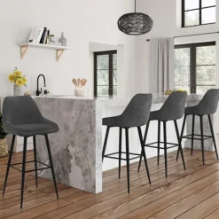 Tabourets de bar confortables en velours gris foncé avec accoudoirs
