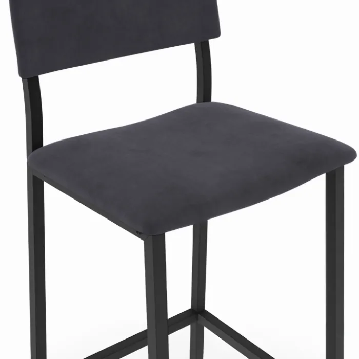 Tabourets de bar en velours et métal gris anthracite : lot de 4