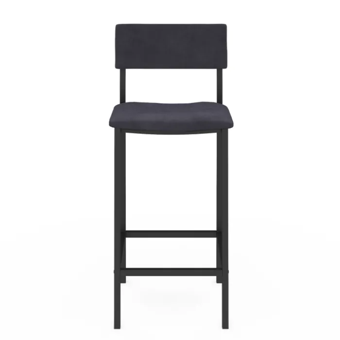 Tabourets de bar en velours et métal gris anthracite : lot de 4
