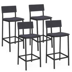 Tabourets de bar en velours et métal gris anthracite : lot de 4