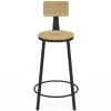 Tabourets de bar industriel avec dossier bois et métal noir