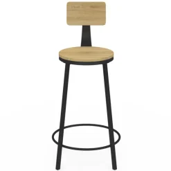Tabourets de bar industriel avec dossier bois et métal noir