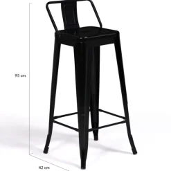 Tabourets de bar métal noir avec dossier