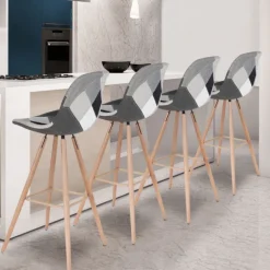 Tabourets de bar scandinaves patchworks noir, gris et blancs