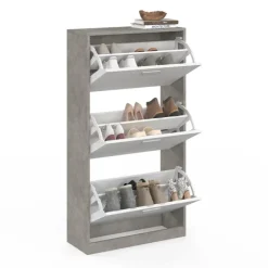 Étagère à chaussures grise 3 portes blanches