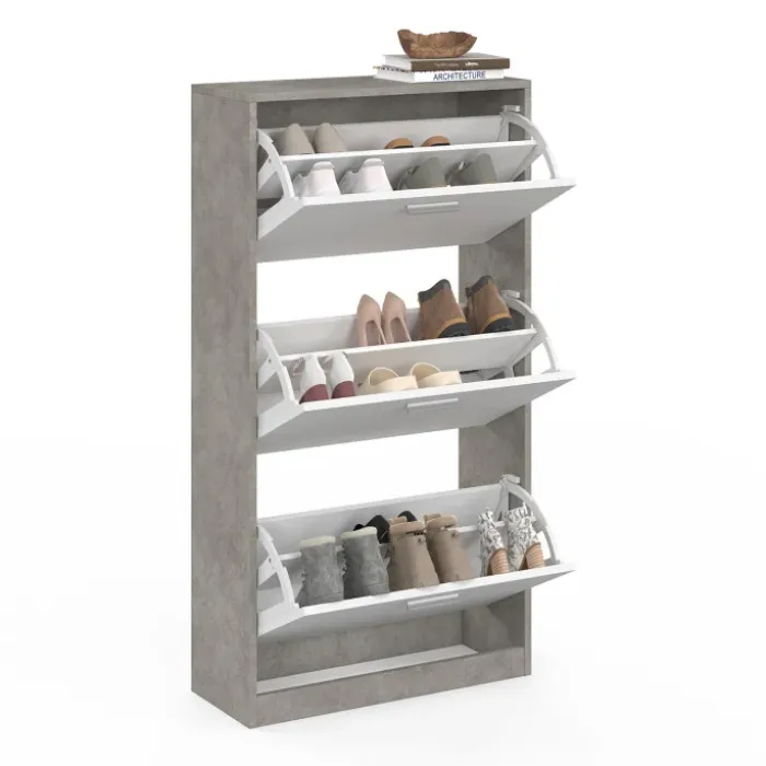 Étagère à chaussures grise 3 portes blanches