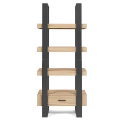 Étagère 4 niveaux industrielle bois et noir avec tiroir