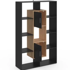 Étagère bibliothèque 11 compartiments noir et effet bois