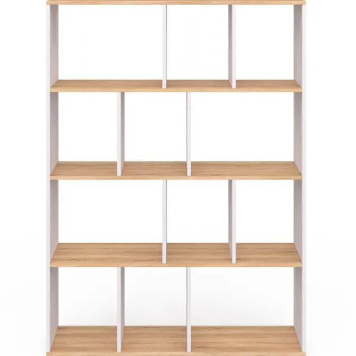 Étagère bibliothèque 4 niveaux blanc et effet bois 143 cm