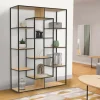 Étagère bibliothèque bois et métal 143 cm 11 compartiments style industriel
