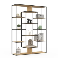 Étagère bibliothèque bois et métal 143 cm 11 compartiments style industriel