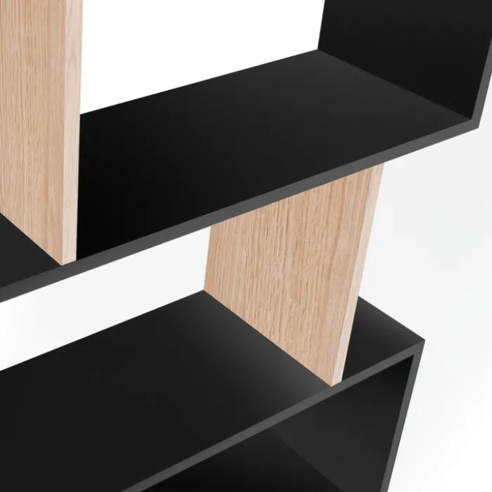 Étagère bibliothèque en S 189cm bois façon hêtre et noir