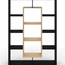 Étagère bibliothèque noire et bois 143 cm 11 compartiments