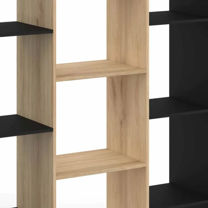 Étagère bibliothèque noire et bois 143 cm 11 compartiments