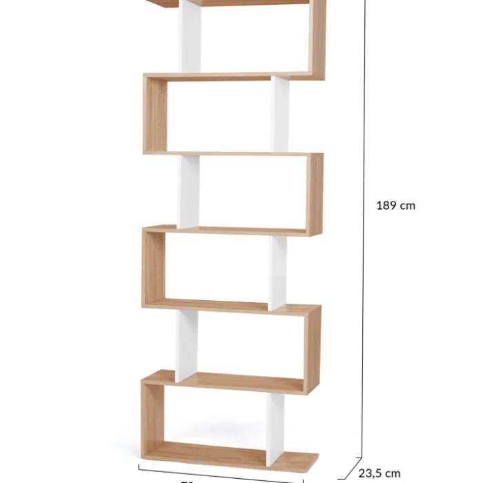 Étagère blanc et bois en S 6 niveaux