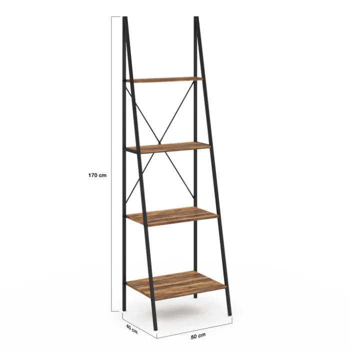 Étagère échelle industrielle effet vieilli 4 niveaux 170 cm