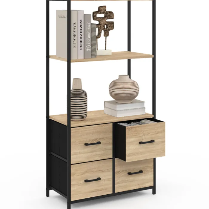 Étagère design industriel avec tiroirs en tissu