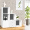 Étagère escalier bois blanc fond gris 6 cases