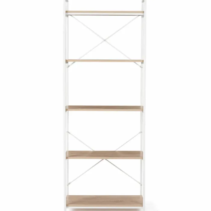 Étagère industrielle bois et métal blanc 5 niveaux